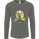 An Owl and Fox Tree Nature Ecology Mens Long Sleeve T-Shirt Charcoal