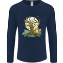 An Owl and Fox Tree Nature Ecology Mens Long Sleeve T-Shirt Navy Blue