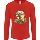 An Owl and Fox Tree Nature Ecology Mens Long Sleeve T-Shirt Red