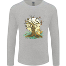 An Owl and Fox Tree Nature Ecology Mens Long Sleeve T-Shirt Sports Grey