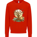 An Owl and Fox Tree Nature Ecology Mens Sweatshirt Jumper Bright Red