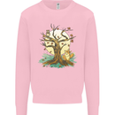 An Owl and Fox Tree Nature Ecology Mens Sweatshirt Jumper Light Pink