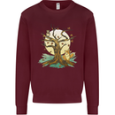 An Owl and Fox Tree Nature Ecology Mens Sweatshirt Jumper Maroon