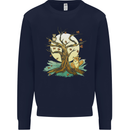 An Owl and Fox Tree Nature Ecology Mens Sweatshirt Jumper Navy Blue