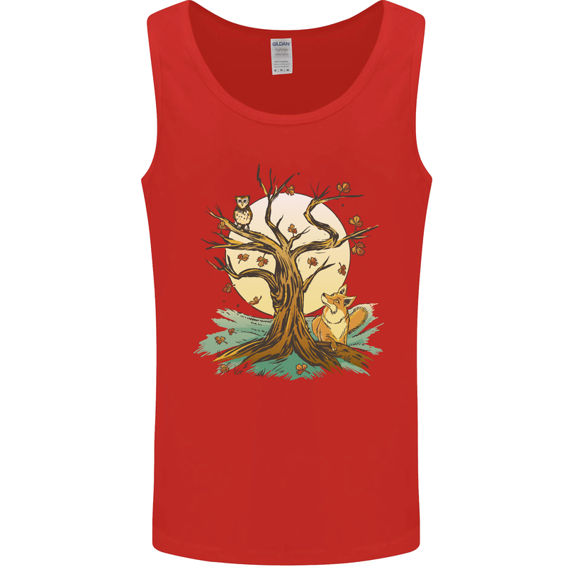 An Owl and Fox Tree Nature Ecology Mens Vest Tank Top Red