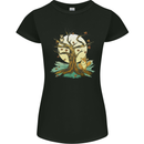 An Owl and Fox Tree Nature Ecology Womens Petite Cut T-Shirt Black