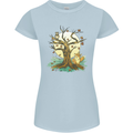 An Owl and Fox Tree Nature Ecology Womens Petite Cut T-Shirt Light Blue