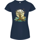 An Owl and Fox Tree Nature Ecology Womens Petite Cut T-Shirt Navy Blue