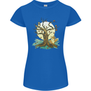 An Owl and Fox Tree Nature Ecology Womens Petite Cut T-Shirt Royal Blue