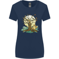 An Owl and Fox Tree Nature Ecology Womens Wider Cut T-Shirt Navy Blue