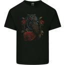 An Owl with Roses Birds Flowers Kids T-Shirt Childrens Black