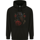 An Owl with Roses Birds Flowers Mens 80% Cotton Hoodie Black