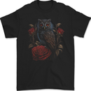 An Owl with Roses Birds Flowers Mens Gildan Cotton T-Shirt Black