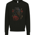 An Owl with Roses Birds Flowers Mens Sweatshirt Jumper Black