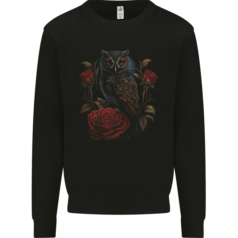 An Owl with Roses Birds Flowers Mens Sweatshirt Jumper Black