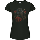 An Owl with Roses Birds Flowers Womens Petite Cut T-Shirt Black