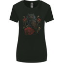 An Owl with Roses Birds Flowers Womens Wider Cut T-Shirt Black