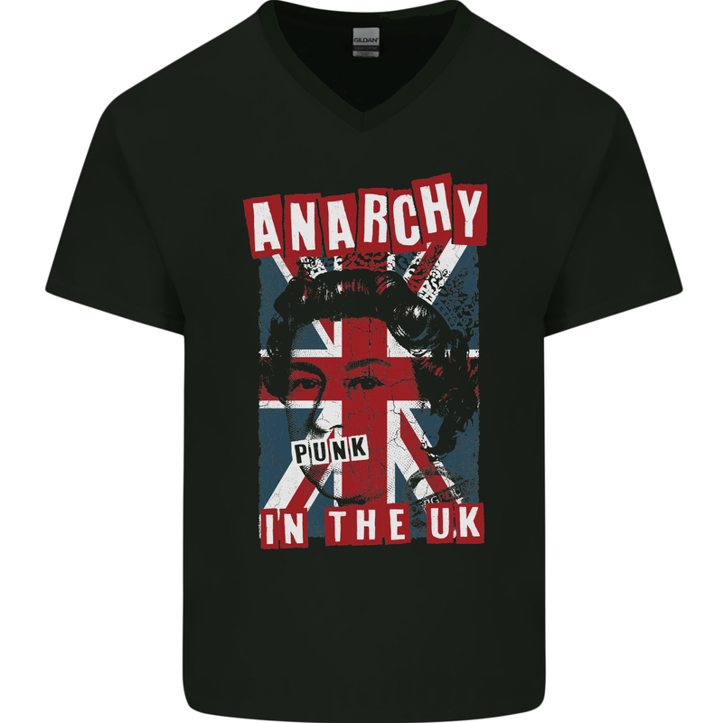 Anarchy in the UK Punk Music Rock Mens V-Neck Cotton T-Shirt Black