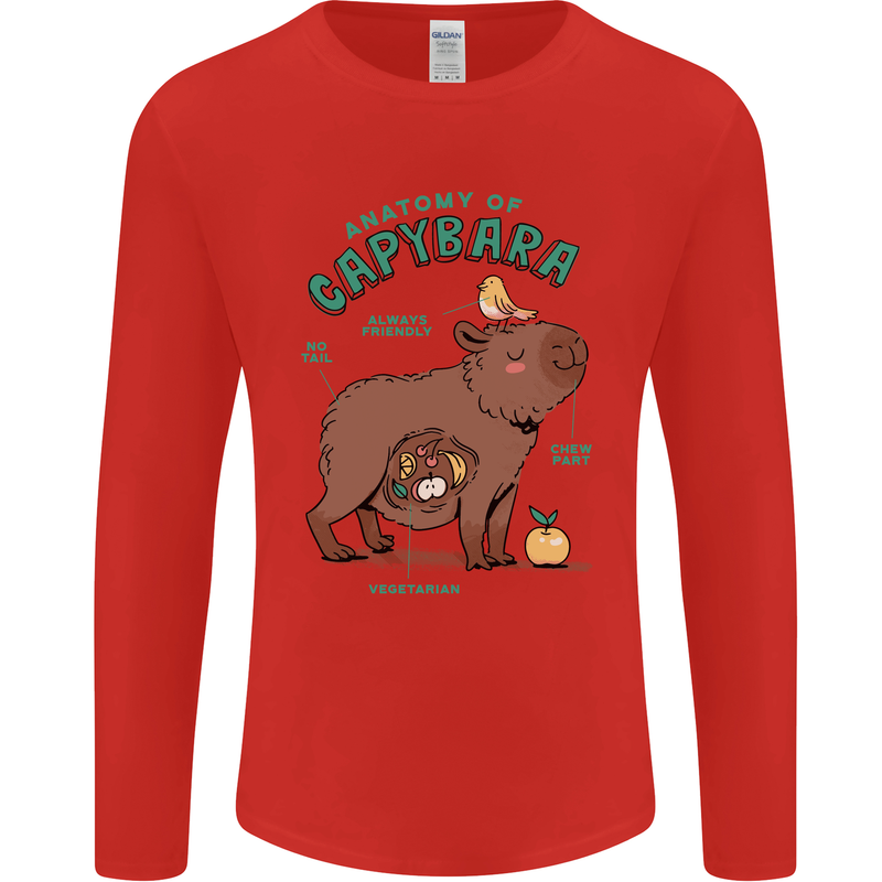 Anatomy of a Apybara Funny Mens Long Sleeve T-Shirt Red