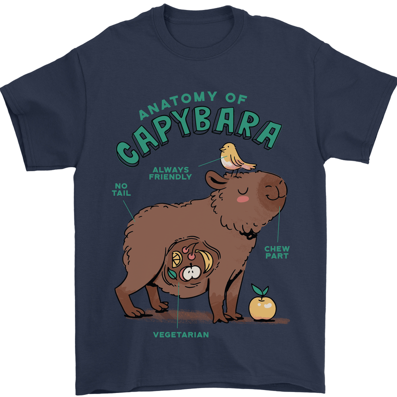 Anatomy of a Apybara Funny Mens T-Shirt 100% Cotton Navy Blue
