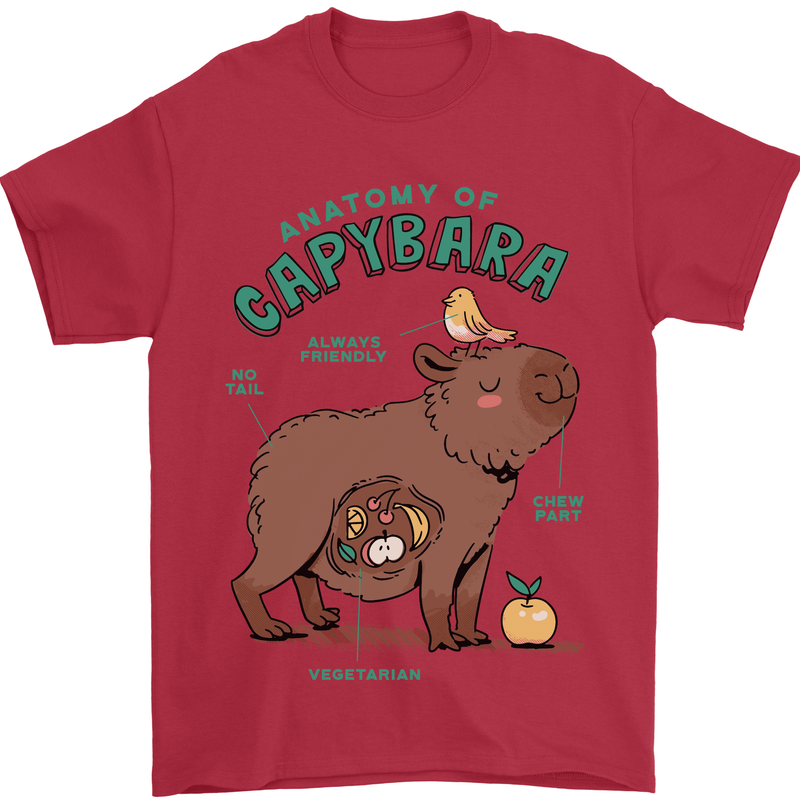 Anatomy of a Apybara Funny Mens T-Shirt 100% Cotton Red