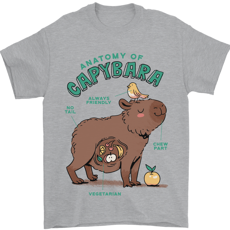 Anatomy of a Apybara Funny Mens T-Shirt 100% Cotton Sports Grey