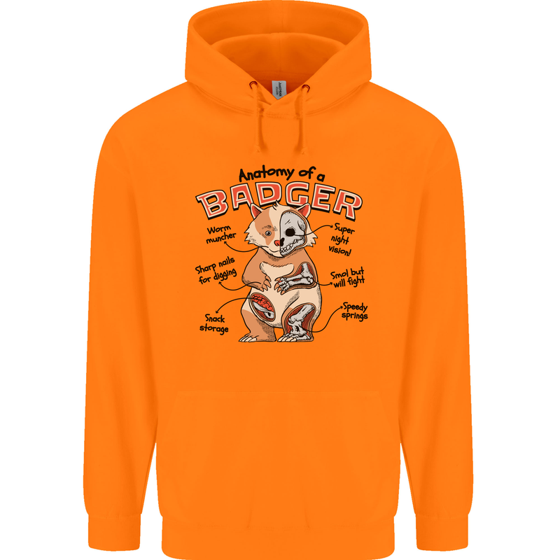 Anatomy of a Badger Funny Childrens Kids Hoodie Orange