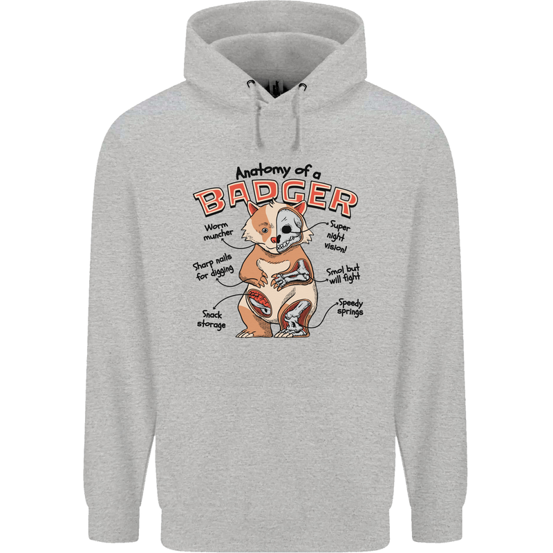 Anatomy of a Badger Funny Childrens Kids Hoodie Sports Grey