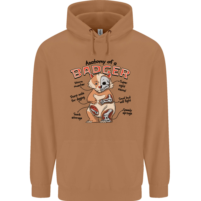 Anatomy of a Badger Funny Mens 80% Cotton Hoodie Caramel Latte