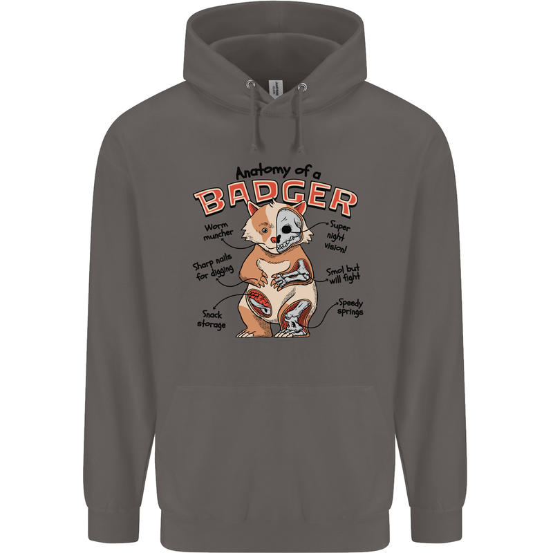 Anatomy of a Badger Funny Mens 80% Cotton Hoodie Charcoal