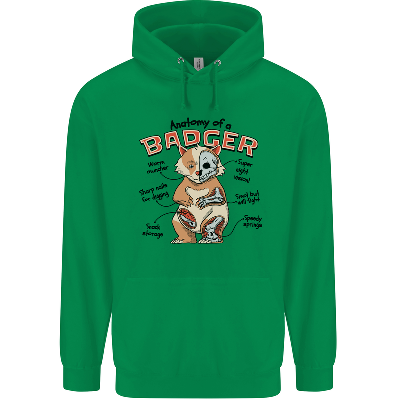 Anatomy of a Badger Funny Mens 80% Cotton Hoodie Irish Green