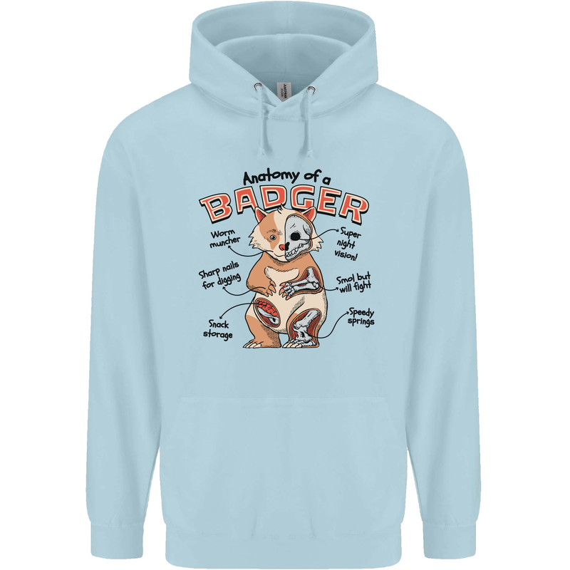 Anatomy of a Badger Funny Mens 80% Cotton Hoodie Light Blue