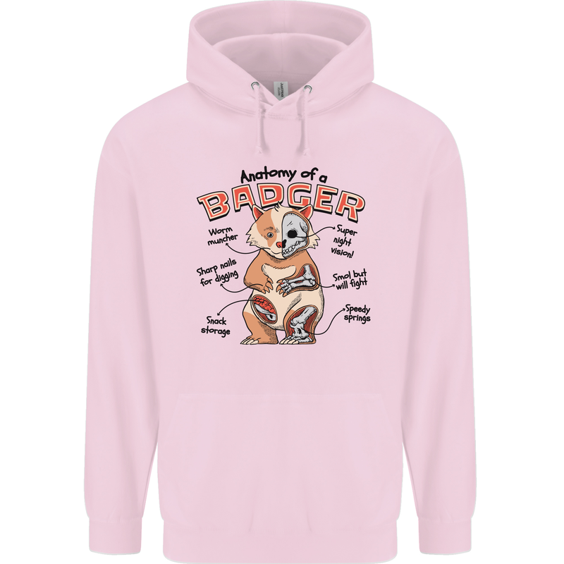 Anatomy of a Badger Funny Mens 80% Cotton Hoodie Light Pink