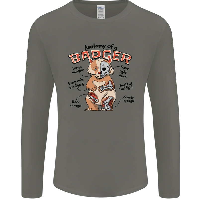 Anatomy of a Badger Funny Mens Long Sleeve T-Shirt Charcoal