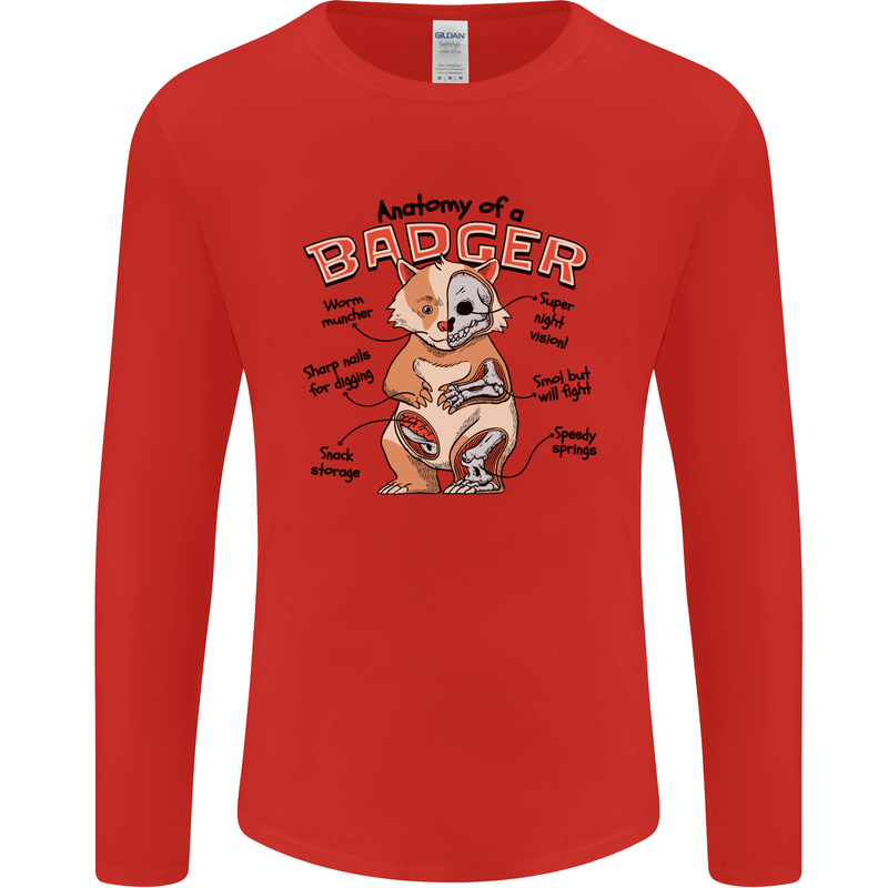 Anatomy of a Badger Funny Mens Long Sleeve T-Shirt Red