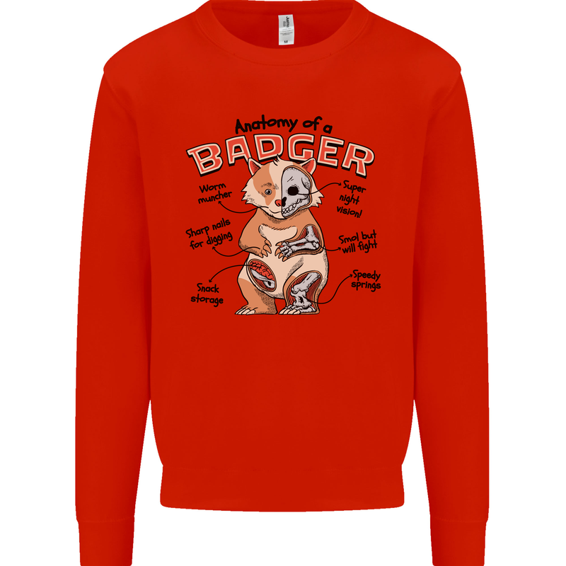 Anatomy of a Badger Funny Mens Sweatshirt Jumper Bright Red