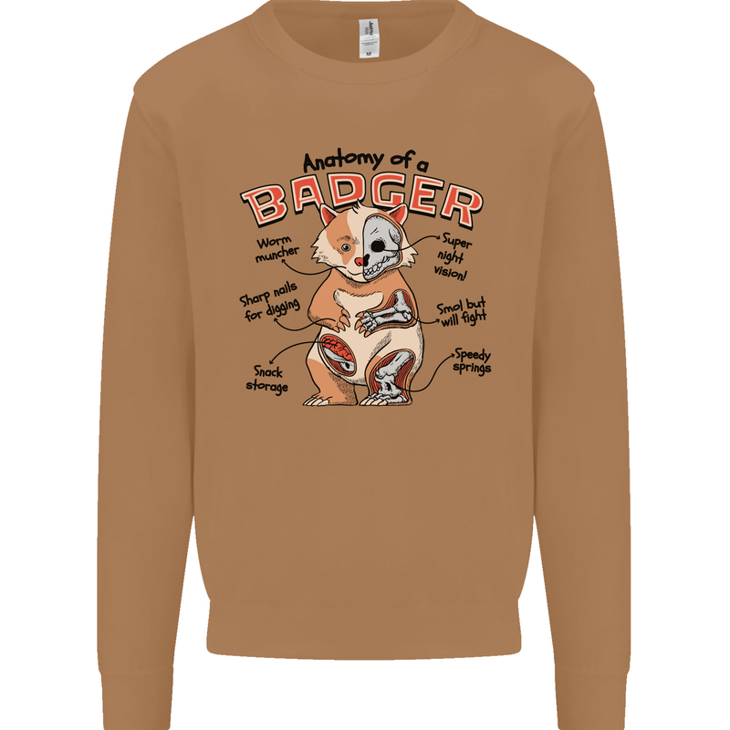 Anatomy of a Badger Funny Mens Sweatshirt Jumper Caramel Latte