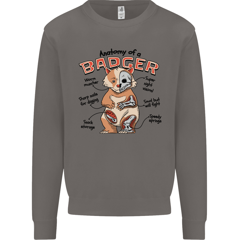 Anatomy of a Badger Funny Mens Sweatshirt Jumper Charcoal