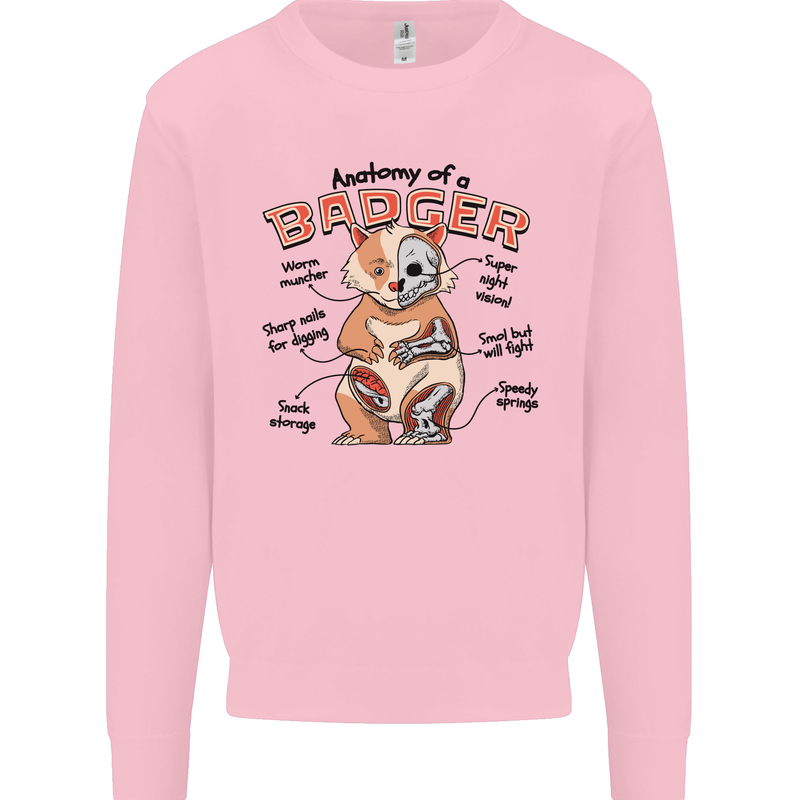 Anatomy of a Badger Funny Mens Sweatshirt Jumper Light Pink