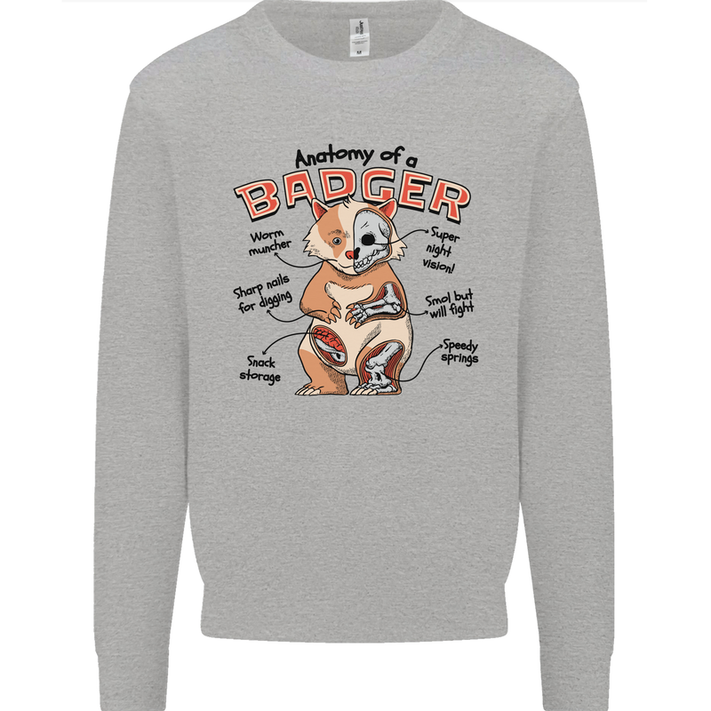 Anatomy of a Badger Funny Mens Sweatshirt Jumper Sports Grey