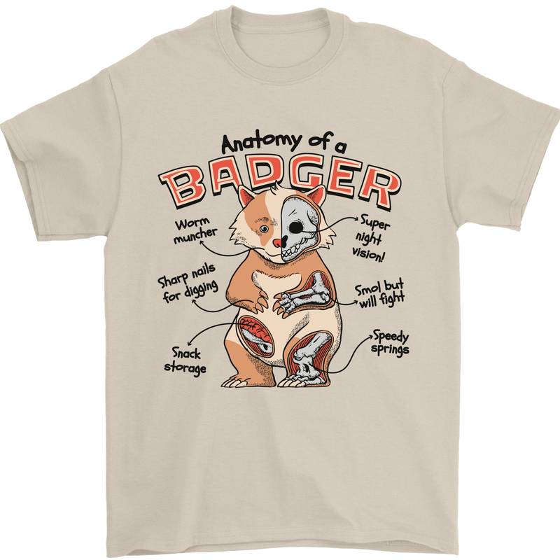 Anatomy of a Badger Funny Mens T-Shirt 100% Cotton Sand