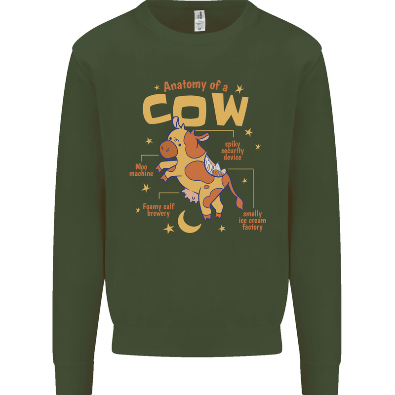Anatomy of a Cow Funny Kids Sweatshirt Jumper Forest Green