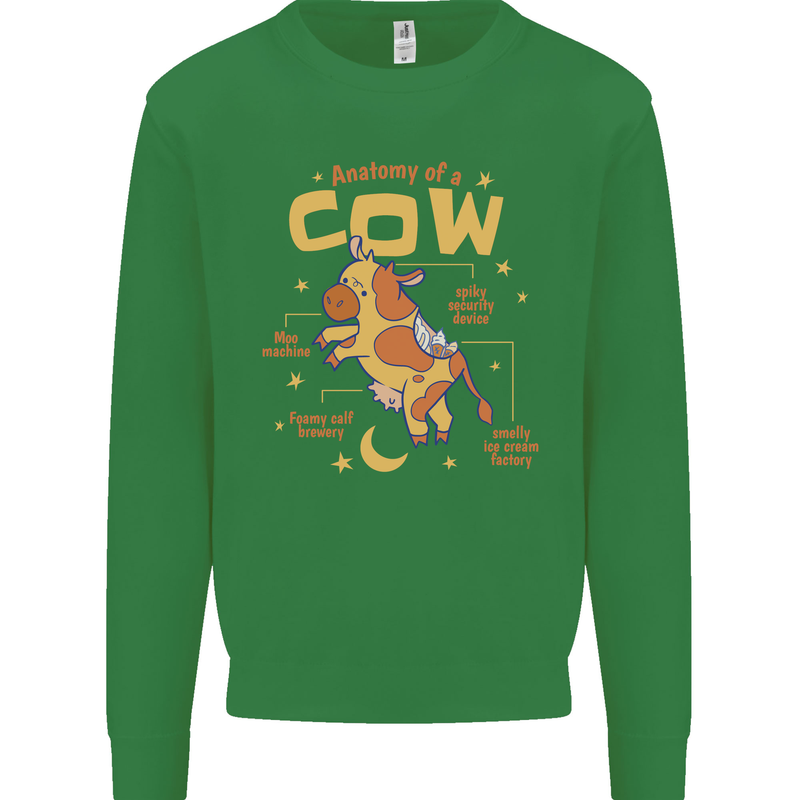 Anatomy of a Cow Funny Kids Sweatshirt Jumper Irish Green
