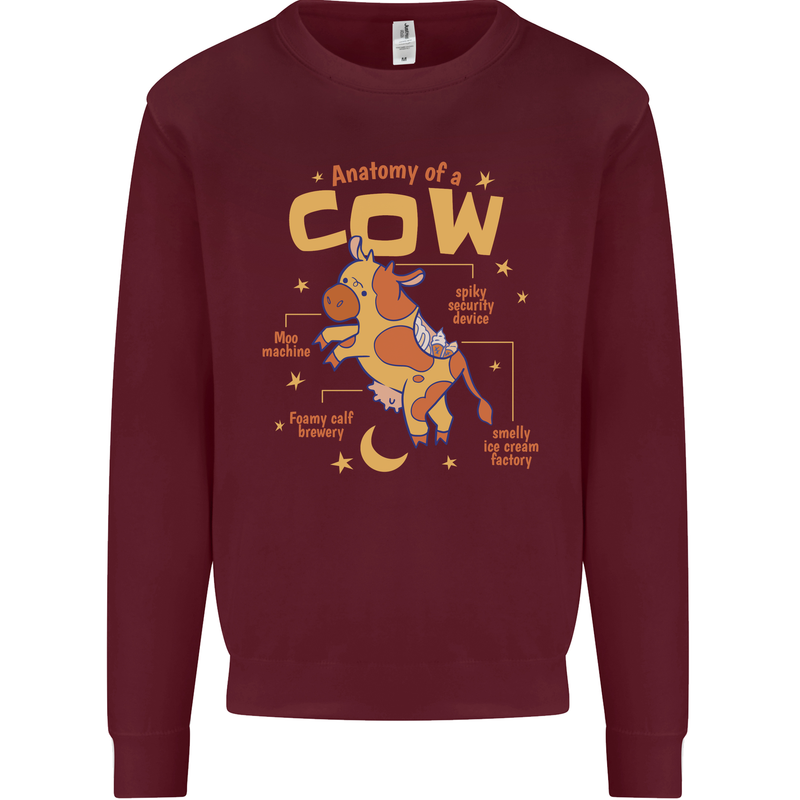Anatomy of a Cow Funny Kids Sweatshirt Jumper Maroon