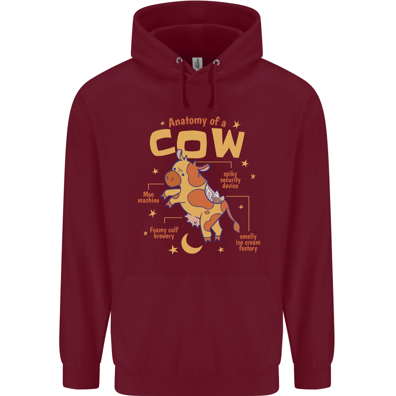 Anatomy of a Cow Funny Mens 80% Cotton Hoodie Maroon