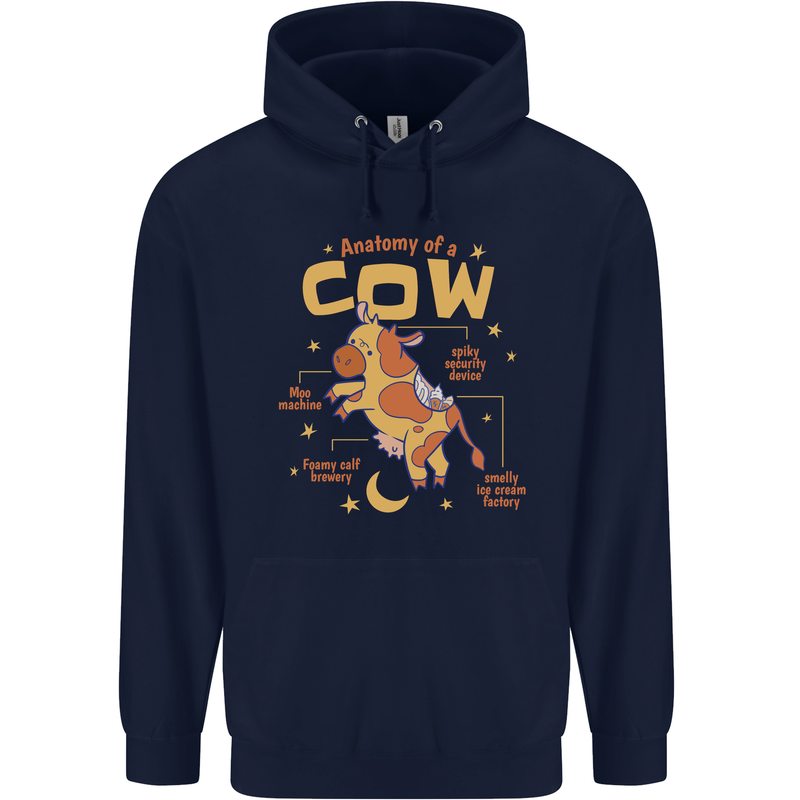 Anatomy of a Cow Funny Mens 80% Cotton Hoodie Navy Blue