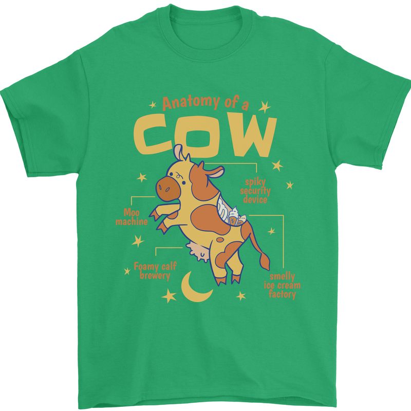 Anatomy of a Cow Funny Mens T-Shirt 100% Cotton Irish Green
