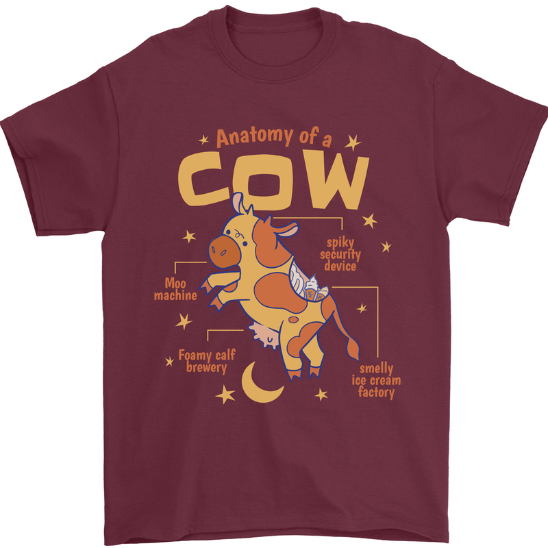 Anatomy of a Cow Funny Mens T-Shirt 100% Cotton Maroon
