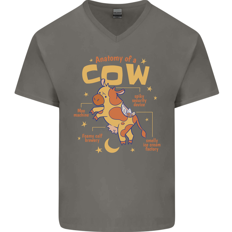 Anatomy of a Cow Funny Mens V-Neck Cotton T-Shirt Charcoal