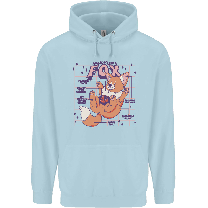 Anatomy of a Fox Foxes Funny Mens 80% Cotton Hoodie Light Blue